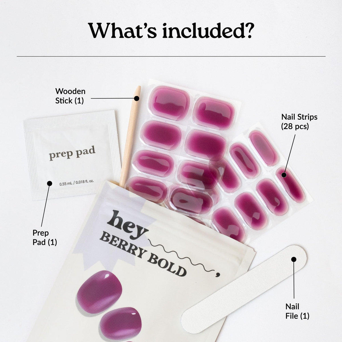 heyhae included tools laid out showing nail file and stick for easy prep