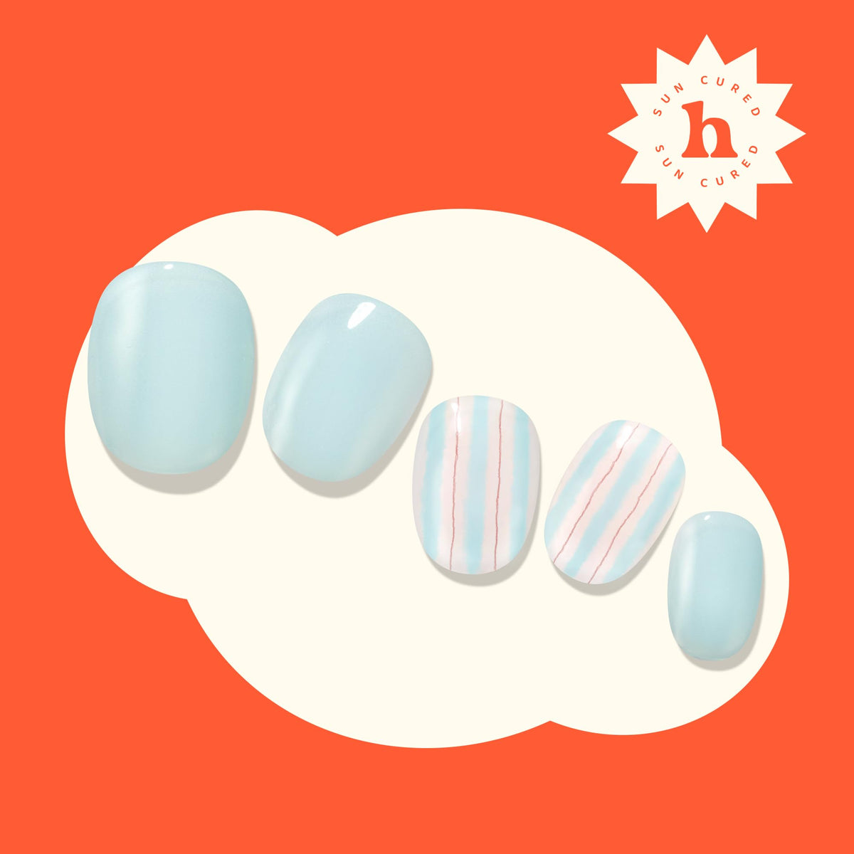 heyhae worn on hand showing finished nails and cozy stripe design benefit