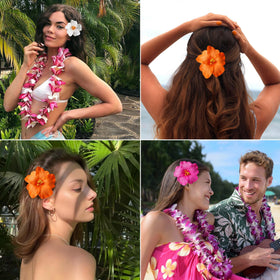 Heyiminy plumeria clipped in bridal updo adding colorful wedding accent