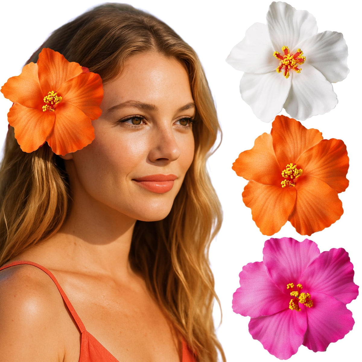 Heyiminy front packaging showing three tropical plumeria clips and vivid colors