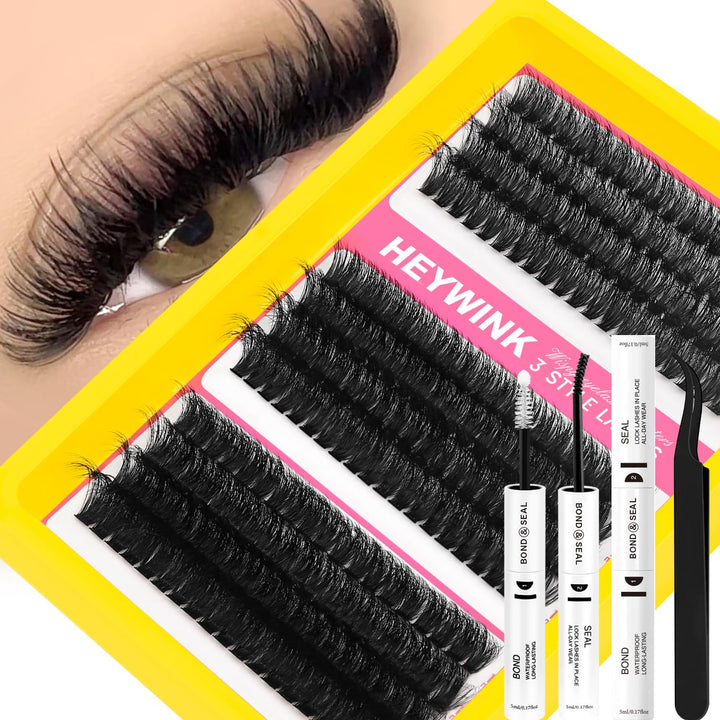 HEYWINK front packaging of the cluster lash kit showing contents and kit branding for easy selection