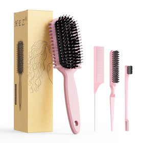 HEZ curl defining brush front view showing pink finish and teeth, gentle detangling