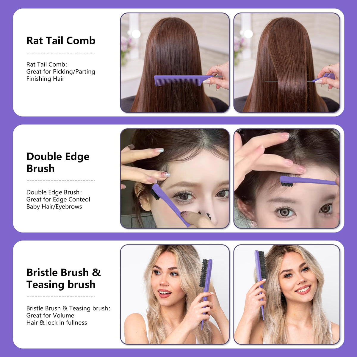 HEZ pin tail comb fine point for accurate parting and precise edge control