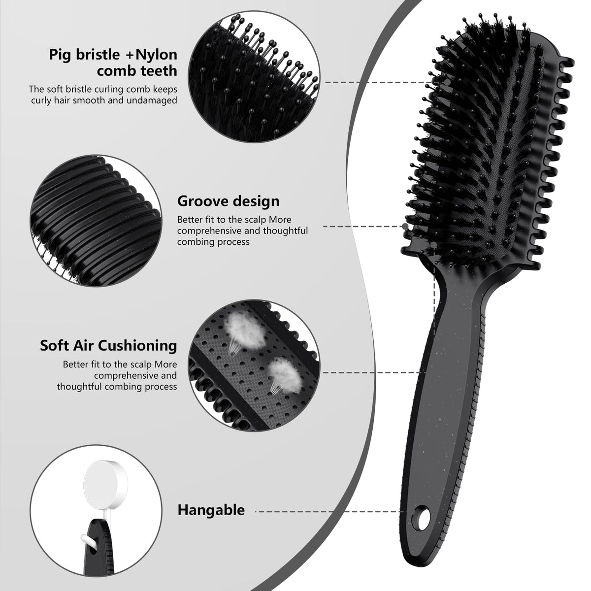 HEZ slick back comb detail for precise smoothing and sleek styles