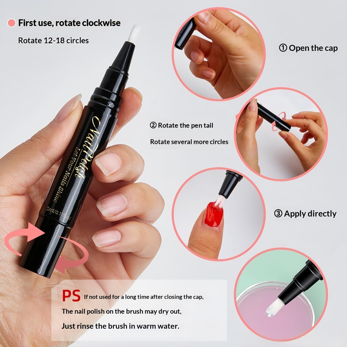 HHZEYLE close-up of fine brush tip for precise nail art control