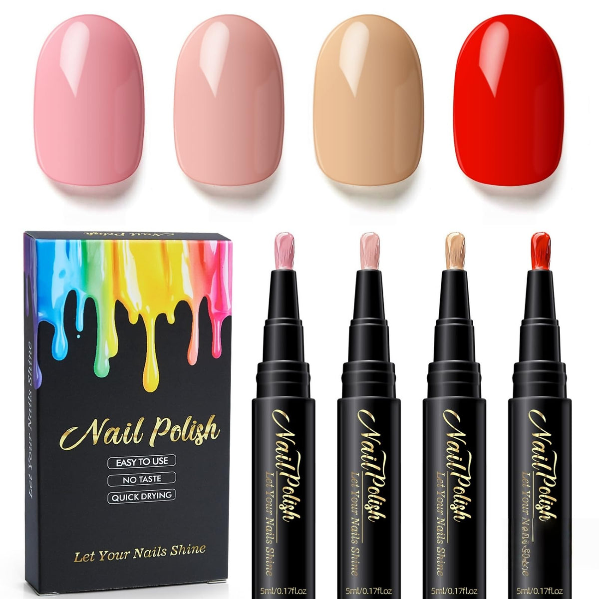 HHZEYLE front packaging showing four nail polish pens and kit benefits