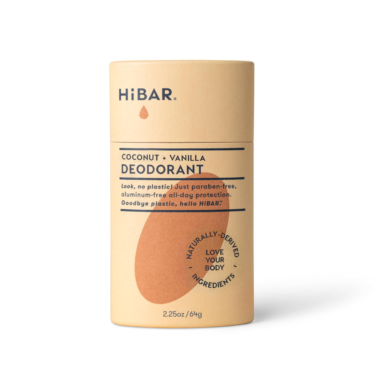 HIBAR front packaging showing coconut and vanilla scent and plastic-free benefit
