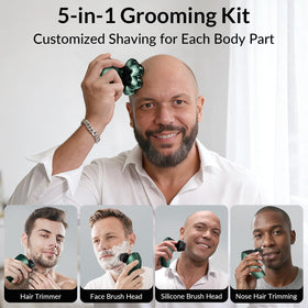 HiBig shaver in use on a scalp demonstrating smooth contour-following shave