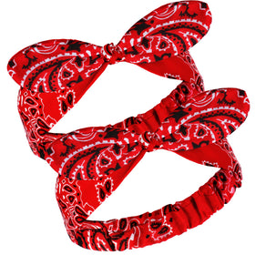 Hicarer red bandana headbands front view showing paisley print and paired set benefit styling