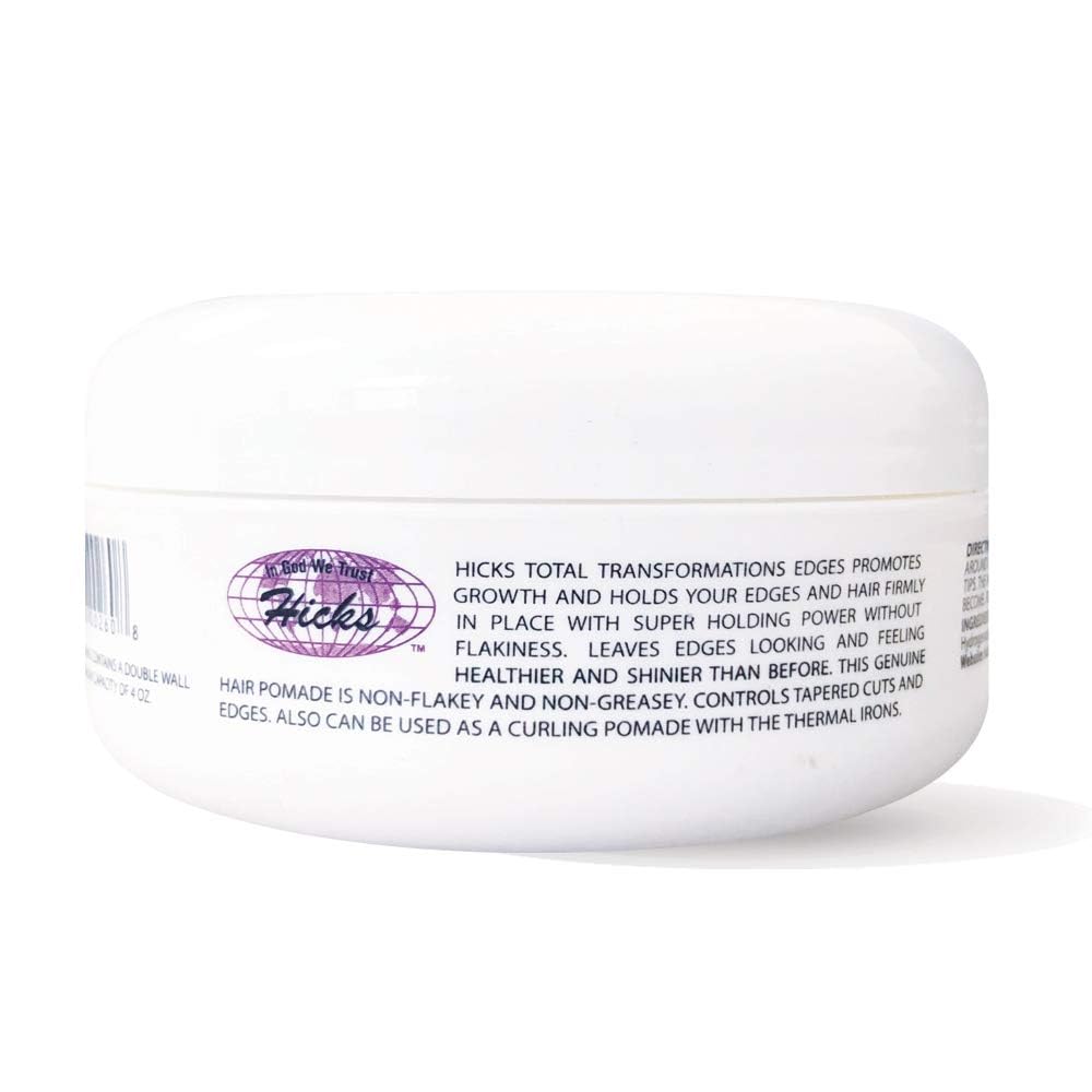 Hicks open jar showing smooth gel texture for controlled, non-flaky styling