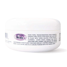 Hicks open jar showing smooth gel texture for controlled, non-flaky styling