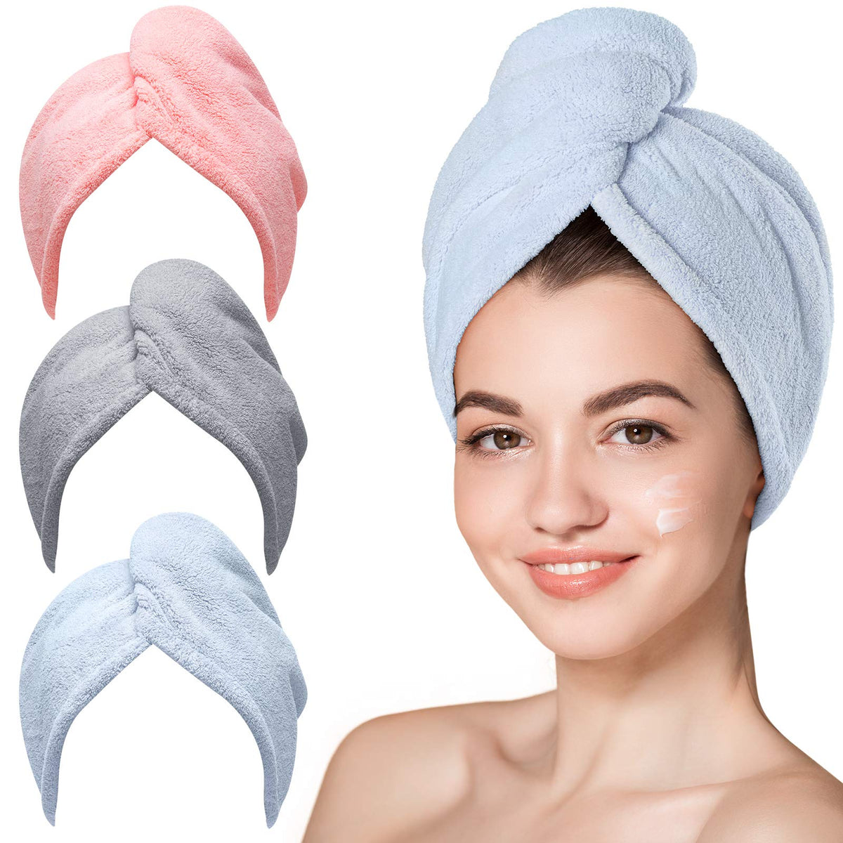 Hicober folded towels showing three colors and quick-drying benefit