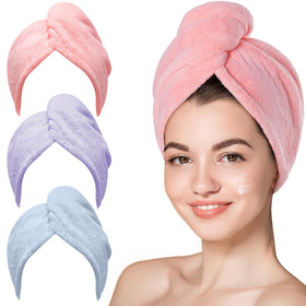 Hicober three-pack front view showing pink blue purple towels and fast-dry benefit