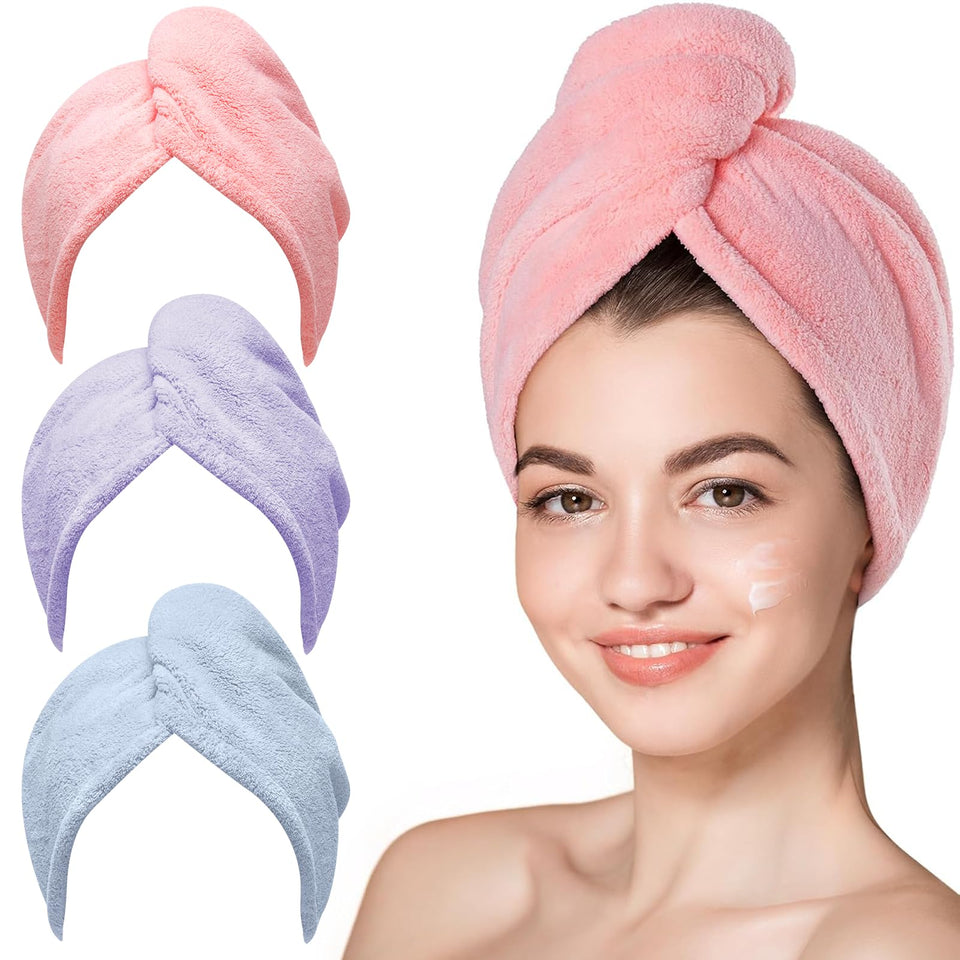 Hicober three-pack front view showing pink blue purple towels and fast-dry benefit