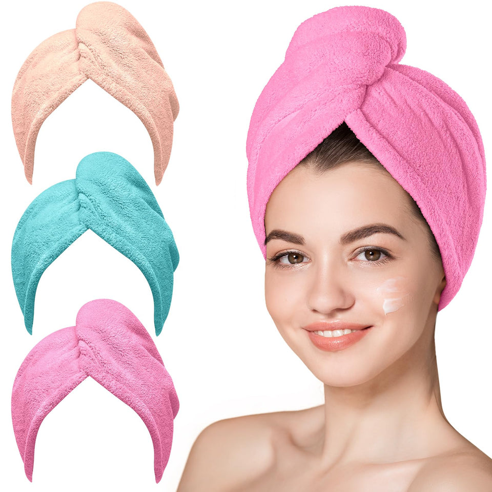 Hicober three-pack turbans front view showing colors and compact design benefit
