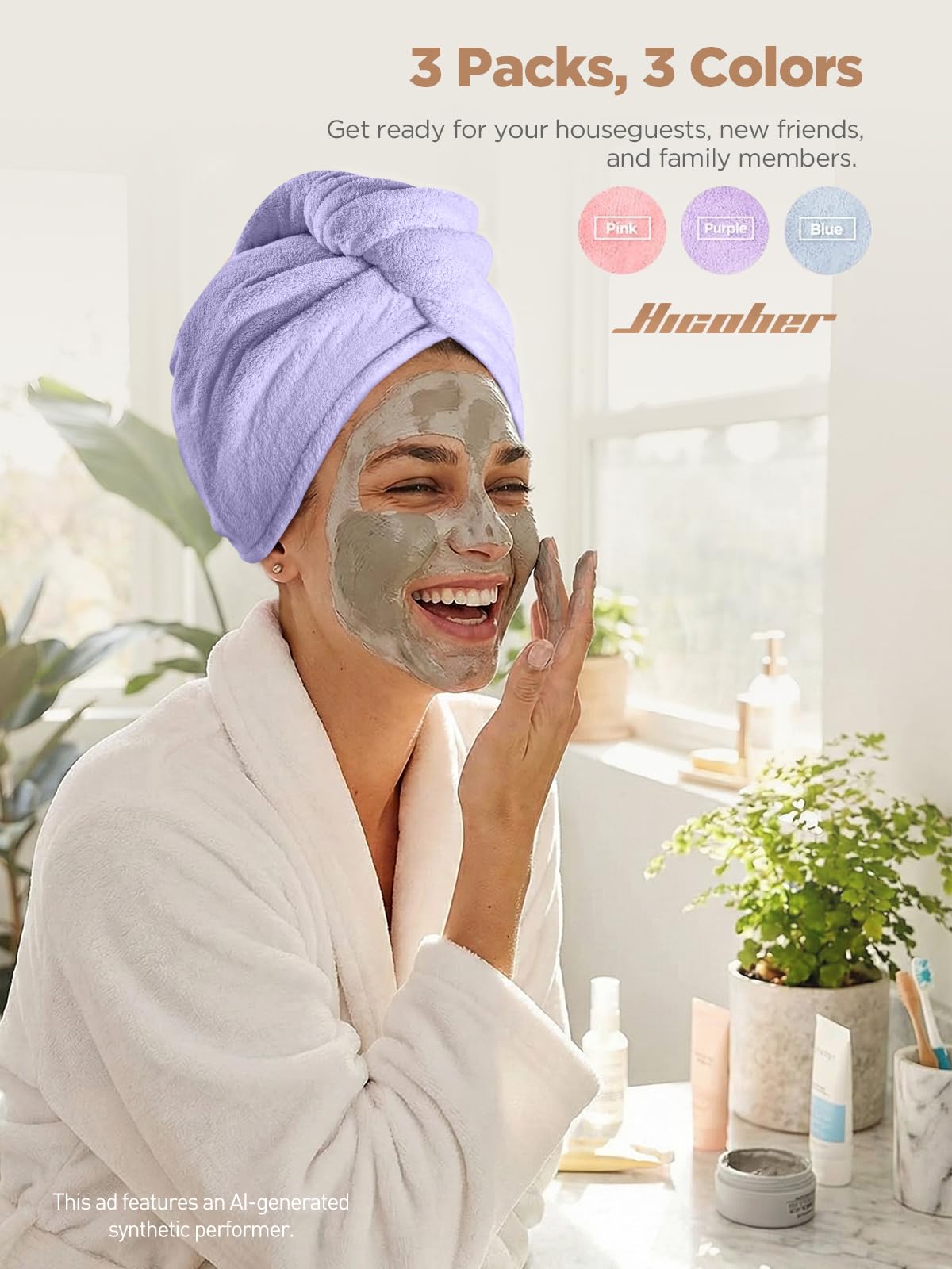 Hicober towel in use on wet curly hair demonstrating frizz reduction benefit