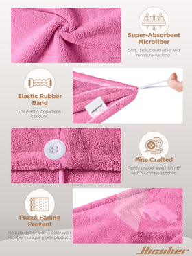 Hicober turban in use on model reducing drying time and minimizing frizz
