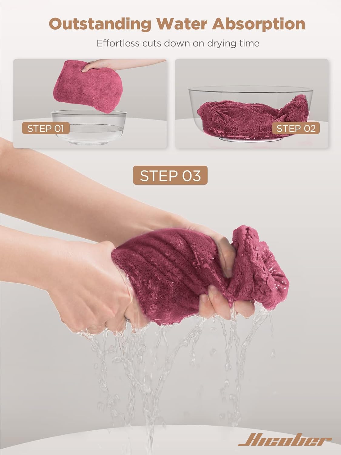 Hicober towel folded for travel, lightweight and easy packing