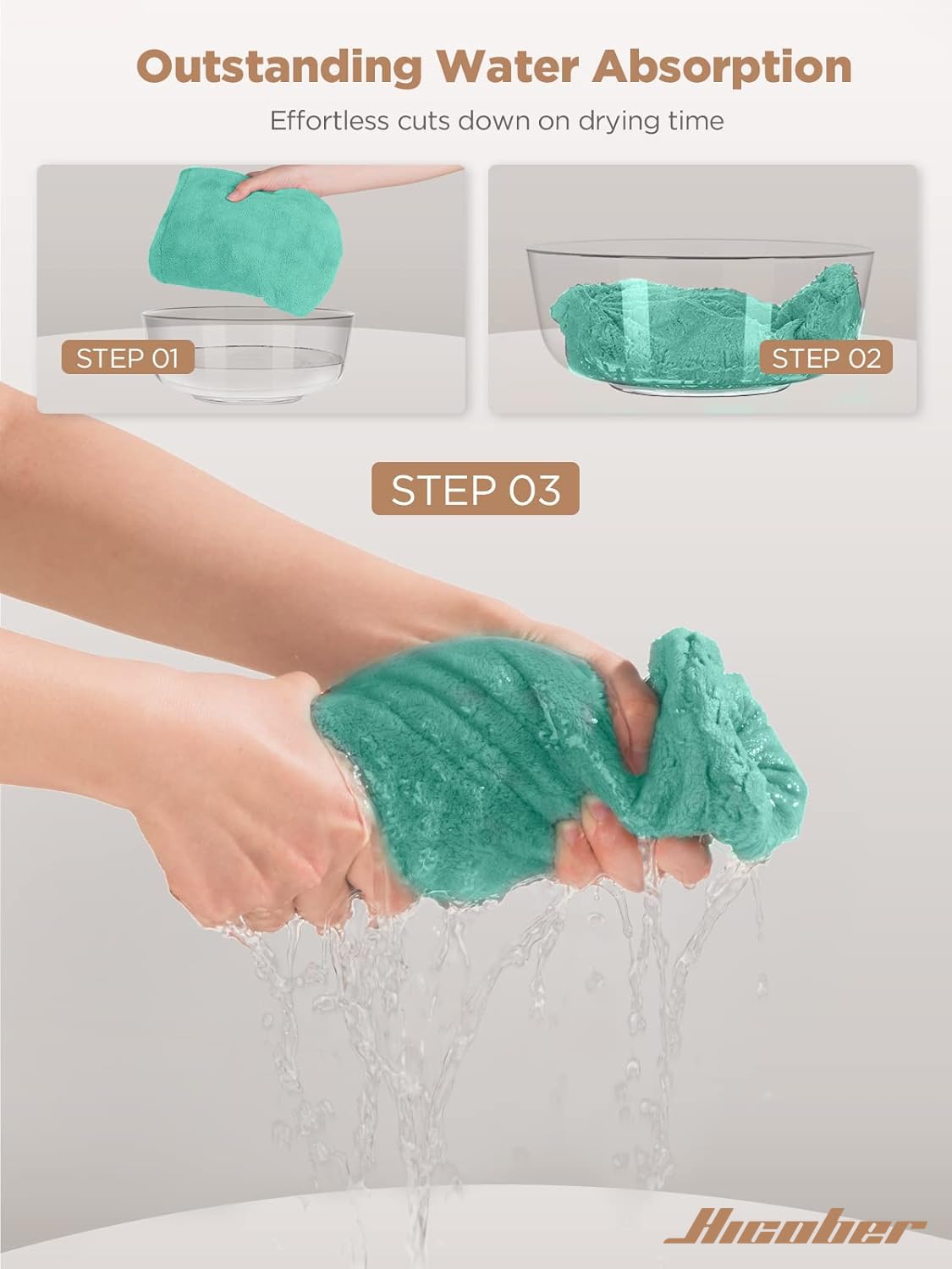 Hicober stacked pink purple green towels showing color options