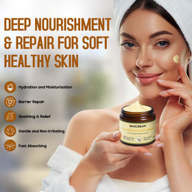 Hicream balm warmed on fingers demonstrating easy absorption and nourishment