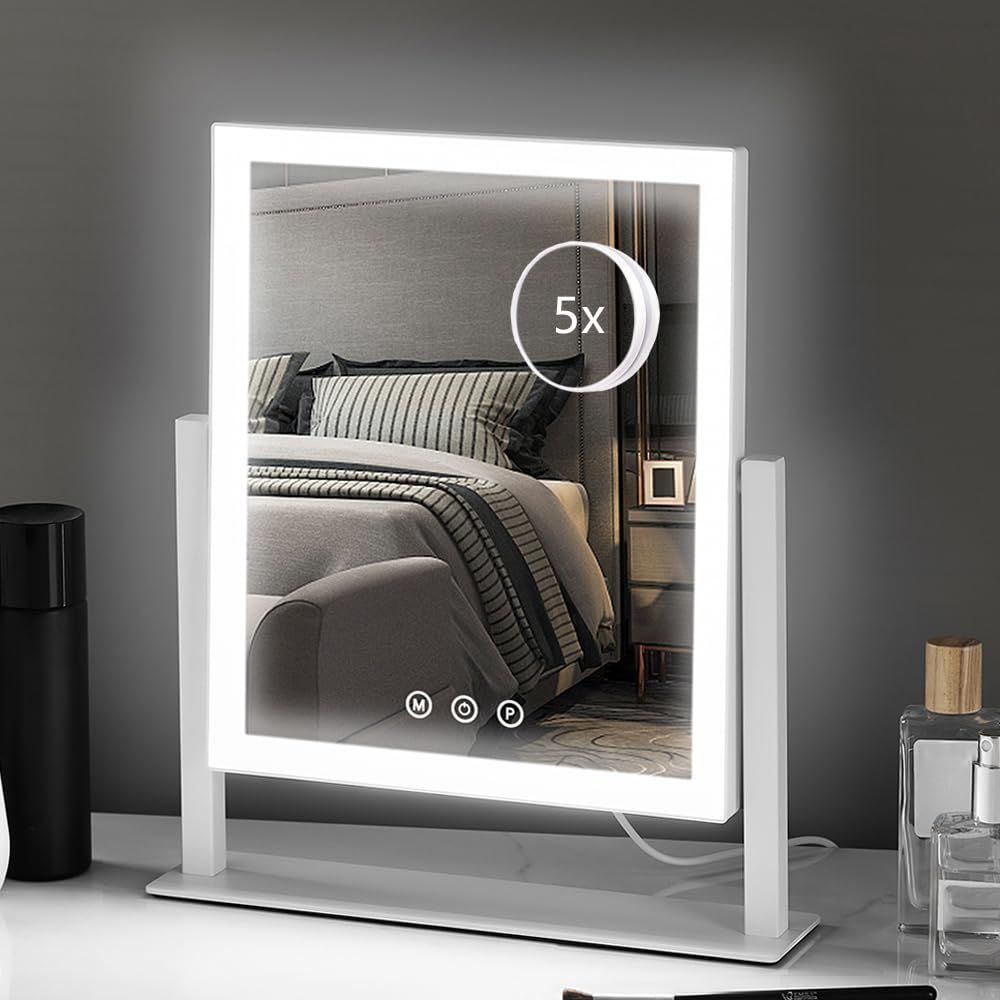 HIEEY front view of vanity mirror showing full illuminated frame and clear glass benefit accurate application
