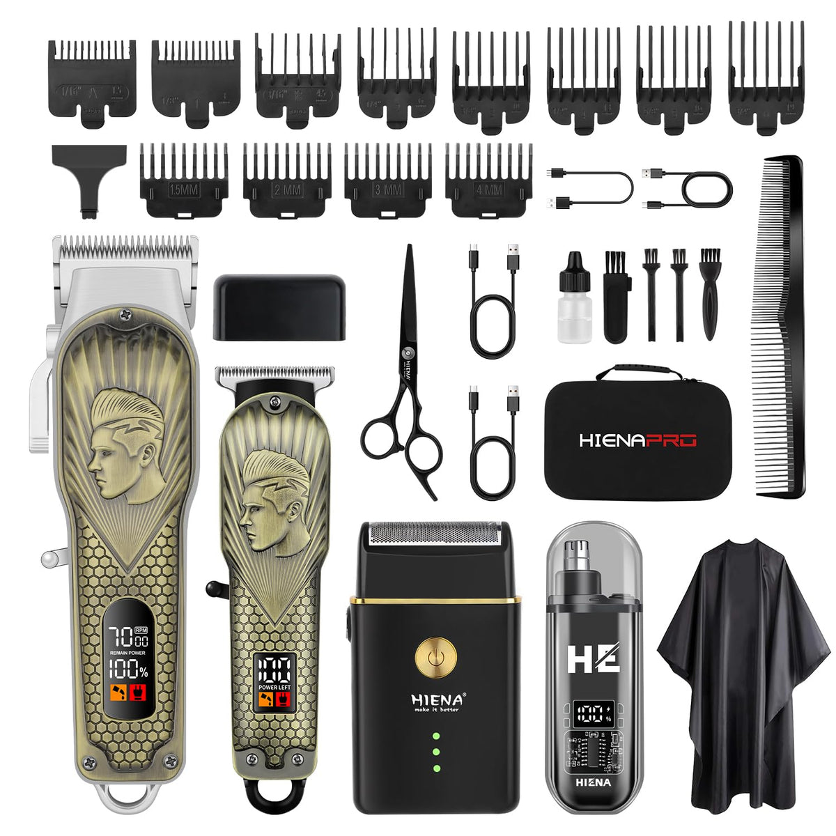 HIENA PRO clippers front packaging showing complete grooming set benefit