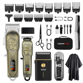 HIENA PRO clippers front packaging showing complete grooming set benefit