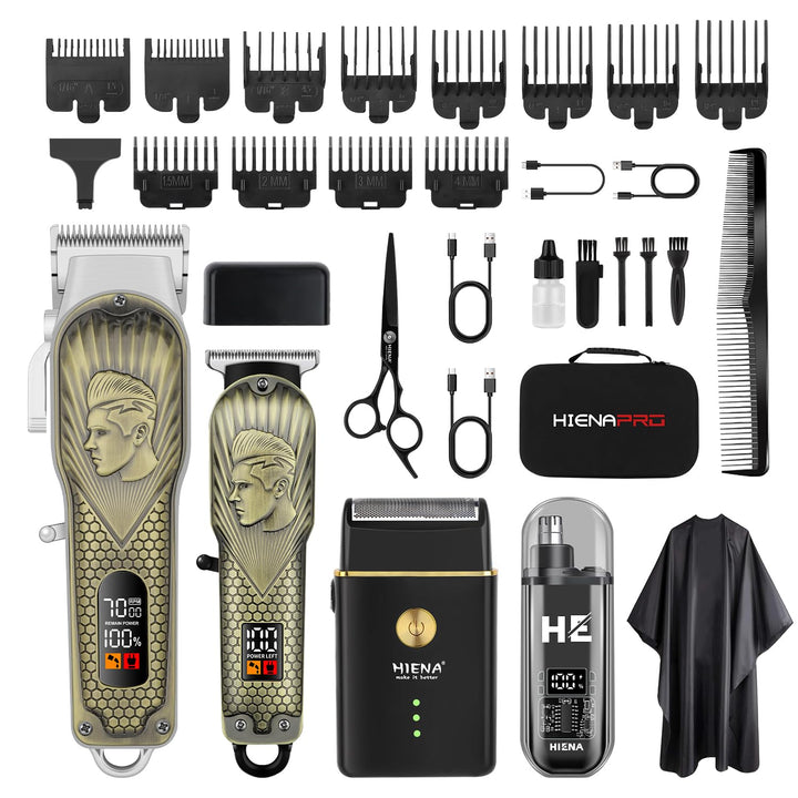 HIENA PRO clippers front packaging showing complete grooming set benefit