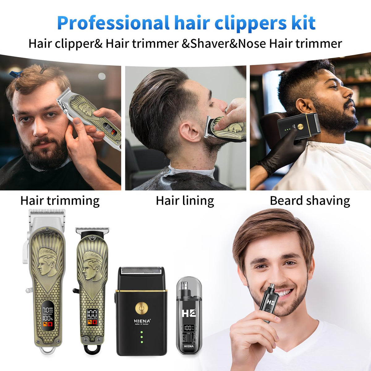 HIENA PRO foil shaver and nose trimmer displayed for precise finishing
