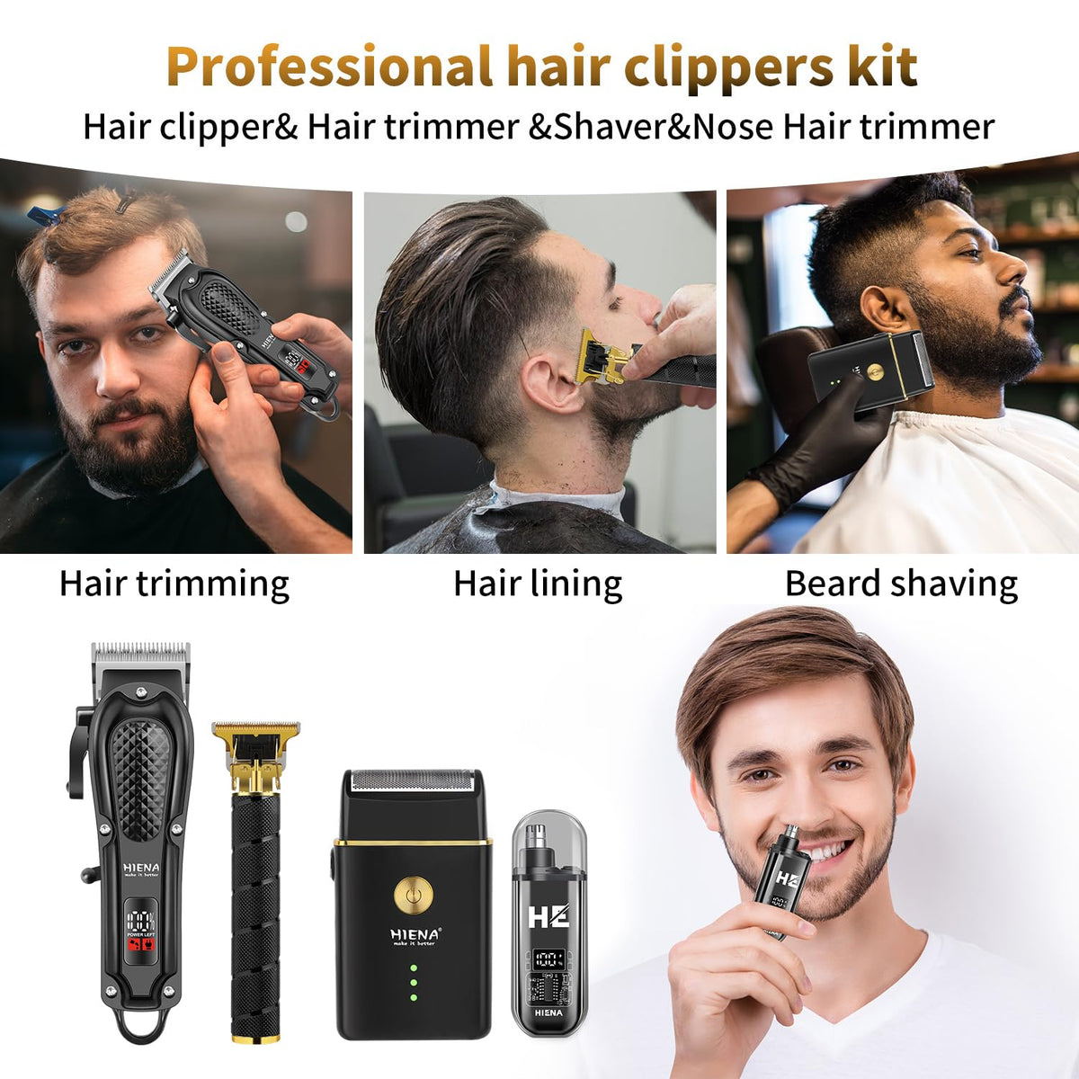 HIENA PRO clipper in use in barber setting demonstrating powerful motor performance