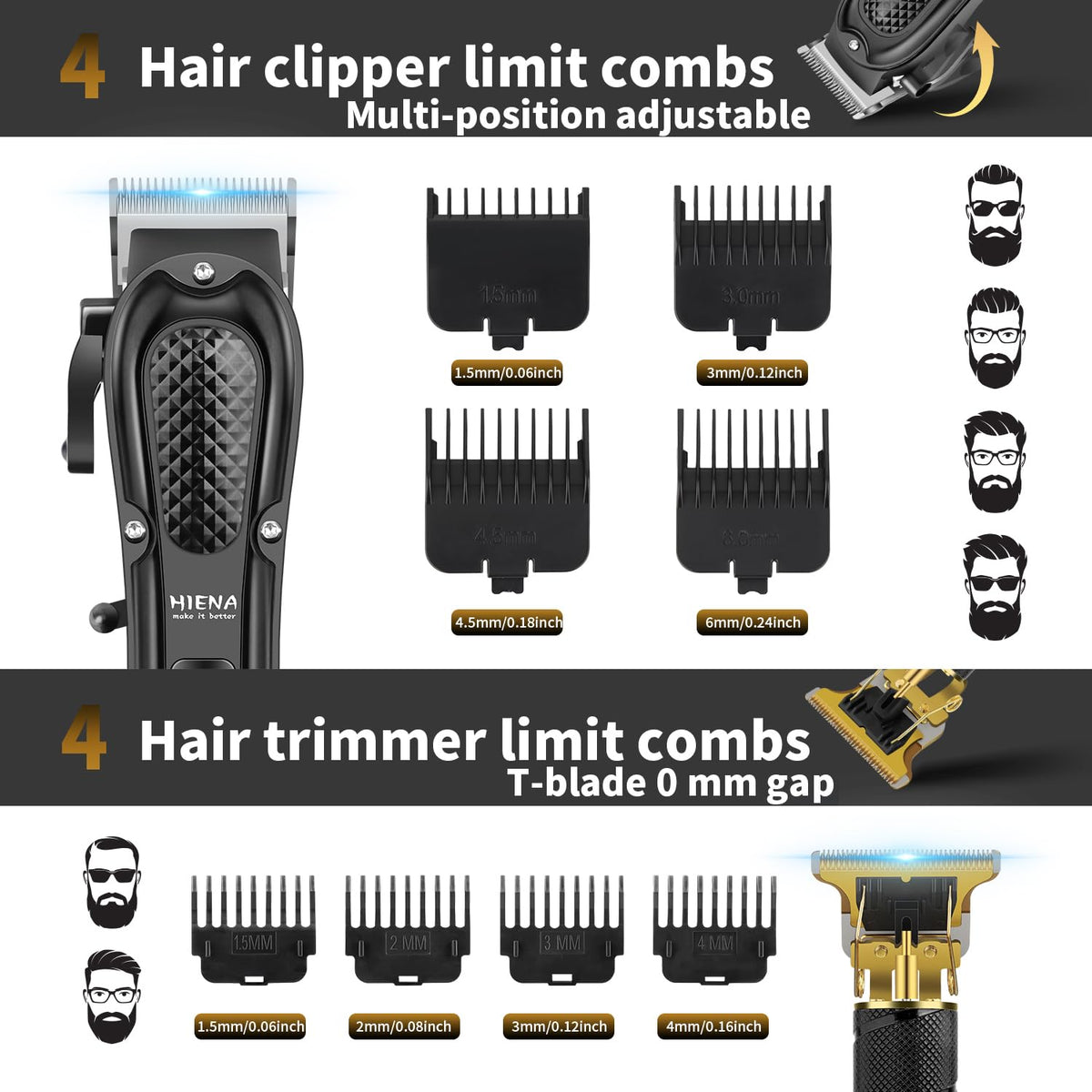 HIENA PRO large clipper blade close-up highlighting sharp carbon-steel edge for precise cuts