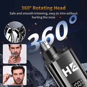 HIENA PRO nose trimmer held in hand illustrating safe gentle trimming of nose hair