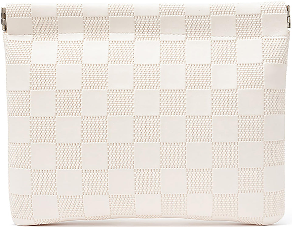 HIGH FIT front view of compact pocket cosmetic bag showing sleek design and portability