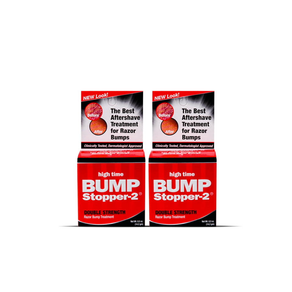 high time front packaging of Bump Stopper 2 showing compact travel-ready tubes and brand