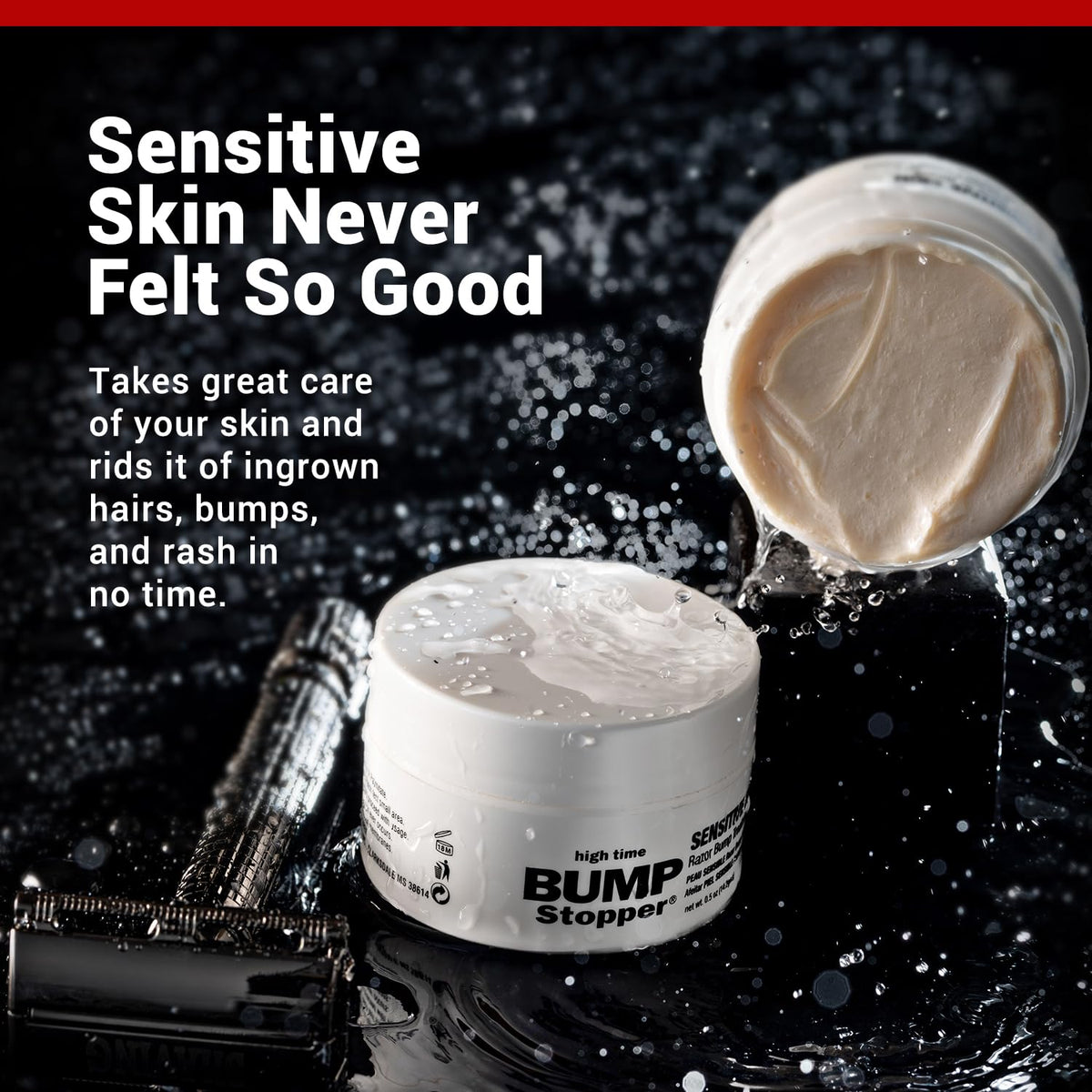 high time close-up of lotion texture, highlights fast absorption benefit