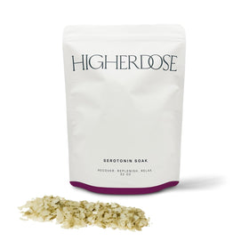 HigherDOSE jar front view showcasing premium magnesium bath salts for soothing
