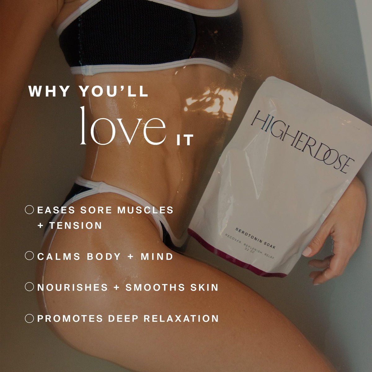HigherDOSE ingredients bowl featuring magnesium chloride for muscle ease