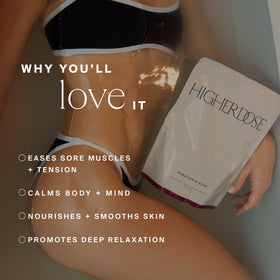 HigherDOSE ingredients bowl featuring magnesium chloride for muscle ease