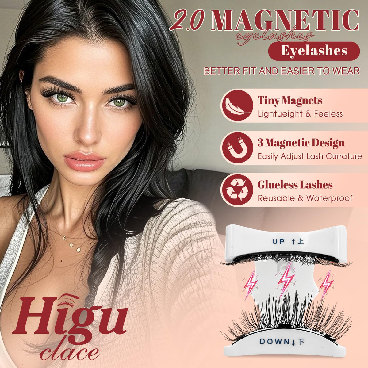 Higu clace close-up of magnetic lash band for comfort
