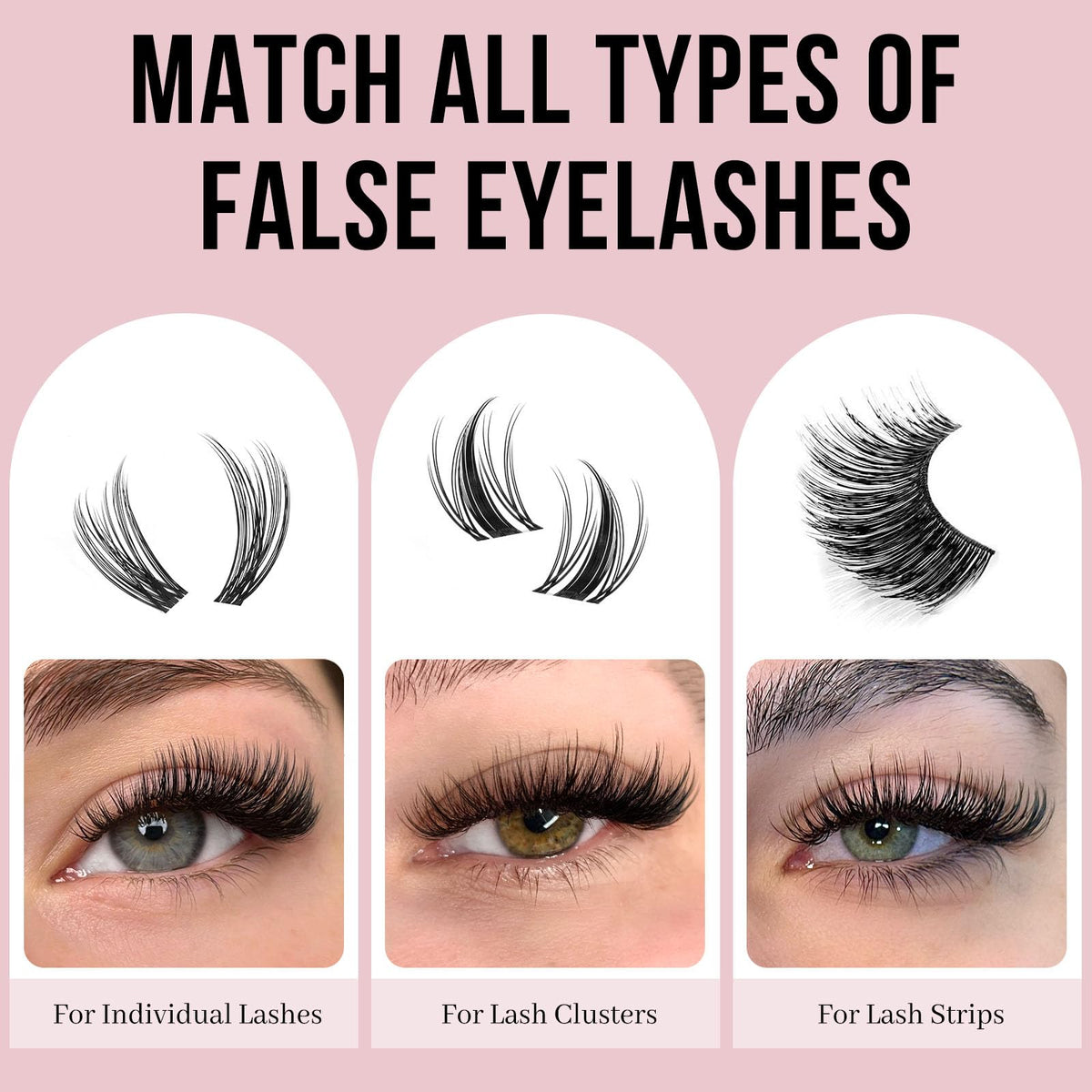 Higu clace lash clusters on a model eye illustrating natural seamless blend
