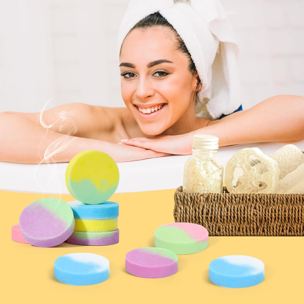 HiHas steamer placed in shower releasing steam and scent for an at-home spa feel