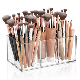 HIIMIEI front view of clear organizer showing neat brush arrangement for quick access