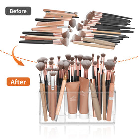 HIIMIEI organizer in use on vanity with brushes visible for faster routines