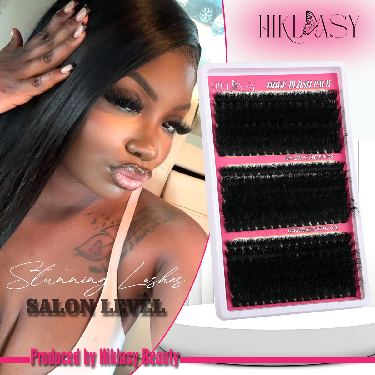HK HIKLASY lashes in a glam makeup setting showing dramatic finished look