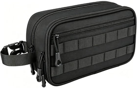HILOMON front view of toiletry bag showing rugged nylon and zippers for durable protection