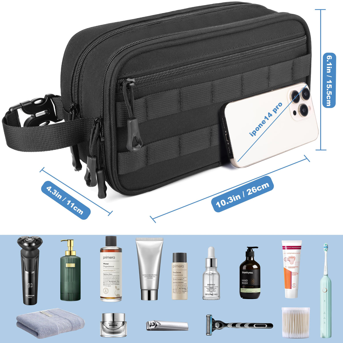 HILOMON bag standing upright on firm internal frame to prevent spills while packing