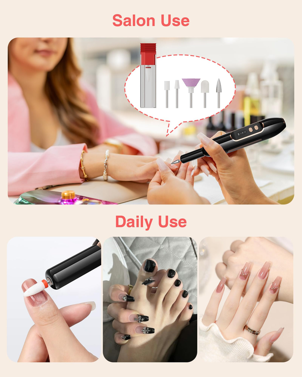 HiLUNDA performing nail filing, providing controlled shaping and smooth finish