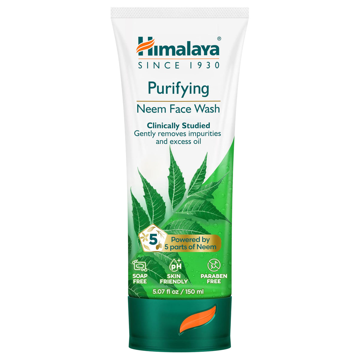 Himalaya front packaging showing tube and branding, highlights clean-formula benefit