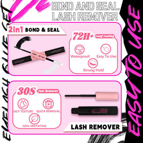 Himirell complete kit laid out to show included glue, remover, tweezers, and brush for value