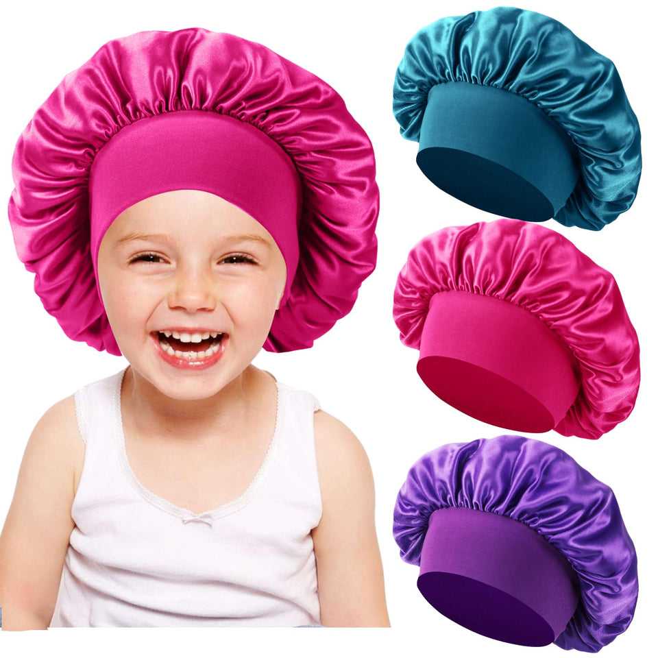 Himoswis front view of three kid bonnets showing colors and packaging benefits